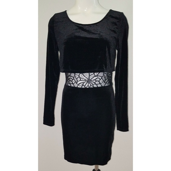 NWT Mittoshop Black Velvet Dress Lace Detailing Small - Picture 1 of 8